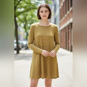 Old Navy Mustard Yellow Striped Swing Dress Long Sleeve Tall Medium